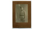 photography, on cardboard, soldier with regimental badge, Russia, beginning of 20th cent., 9x6 cm...