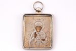 икона, Святитель Николай Чудотворец, серебро, живопись на цинке, 84 проба, Российская империя, 1896-...