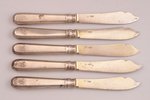 комплект из 5 фруктовых ножей, серебро, 84 проба, общий вес изделий 215.65, 17.8 см, 1896-1907 г., В...