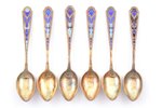 set of 6 teaspoons, silver, 875 standard, total weight of items 146.50, cloisonne enamel, 14.6 cm, 1...