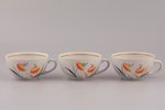 3 tējas pāri, no servīzes "Marijka", porcelāns, Rīgas porcelāna rūpnīca, Rīga (Latvija), PSRS, 20 gs...
