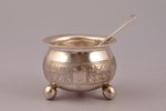 saltcellar with spoon for salt, silver, 84 standart, engraving, 1882, total weight of items 38.95g,...