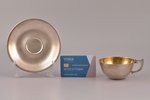 tea pair, silver, 875 standard, total weight of items 160.45, gilding, h (cup, with handle) 4.7 cm,...