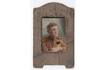 photography, officer, (colored, in cardboard frame), USSR, 40ties of 20th cent., 8,5x4,5 cm...