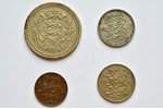 a set, 4 coins: 1 mark (1922), 1 mark (1924), 25 senti (1928, TK), 1 sents (1929), Estonia...
