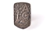 school badge, AĢ, Alūksne gymnasium, silver, Latvia, USSR, 1947, 27.7 x 18.2 mm...