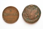 5 копеек, 2 монеты: 1787 (ЕМ), 1837 (ЕМ-КТ), медь, Российская империя, 45.86 / 22.84 г, Ø 41.2 - 38....