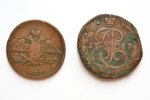 5 копеек, 2 монеты: 1787 (ЕМ), 1837 (ЕМ-КТ), медь, Российская империя, 45.86 / 22.84 г, Ø 41.2 - 38....