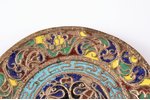 decorative plate, metal, cloisonne enamel, the beginning of the 20th cent., Ø 10.5 cm...