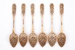 set of 6 teaspoons, silver, 84 standard, total weight of items 114.05, niello enamel, gilding, 13 cm...
