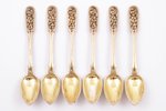 set of 6 teaspoons, silver, 84 standard, total weight of items 114.05, niello enamel, gilding, 13 cm...