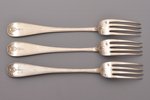 flatware set, 3 spoons + 3 forks + 3 knives, silver, 84 standart, knives: silver/metal, 1896-1907, t...