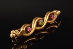 a brooch, gold, 56 ПТ standard, 7.28 g., the item's dimensions 5.5 x 1 cm, emerald, ruby, the end of...
