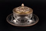 set, silver, 950 standard, weight of silver lid 84.55, gilding, glass, plate-tray Ø 17.4 cm, France...