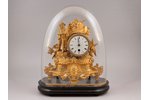 каминные часы, со стеклянным куполом, позолота, шпиатр, вес с куполом 2800 г, 31 x 31 x 15.5 см, час...