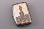 snuff-box, silver, "Monument to Pushkin", 84 standard, 87.80 g, niello enamel, 8.4 x 6.2 x 2.6 cm, E...