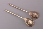 pair of coffee spoons, silver, 84 standard, total weight of items 27.30, niello enamel, gilding, 11....