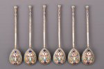 set of 6 coffee spoons, silver, 84 standard, total weight of items 88.55, cloisonne enamel, 11 cm, A...