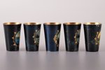 set of 5 beakers, silver, 875 standard, total weight of items 219.90, gilding, painted enamel, h 6 c...