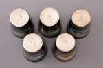 set of 5 beakers, silver, 875 standard, total weight of items 219.90, gilding, painted enamel, h 6 c...