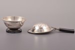 tea strainer, silver, 830 standard, total weight of item 99.75, plastic, 12.7 x 7.3 cm, Carl M. Cohr...
