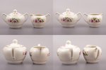 set, items from service "Bitīte": teapot, sugar bowl, cream jug, 2 tea pairs, 2 cups, porcelain, Rīg...