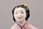 статуэтка, Китаянка с веером, фарфор, СССР, Гжель, 70-80е годы 20го века, h 11.5 см...