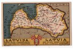 открытка, карта Латвии, издательство Rieksts, Латвия, начало 20-го века, 14,2x9 см...