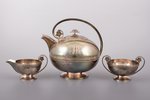 service "Egoist", 3 items: teapot, sugar-bowl, cream jug, silver, 830 standart,  1958-1961, 591.35 g...