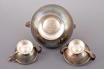 service "Egoist", 3 items: teapot, sugar-bowl, cream jug, silver, 830 standart,  1958-1961, 591.35 g...