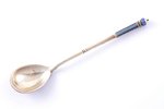 teaspoon, silver, 84 standard, 23.09 g, cloisonne enamel, 13.9 cm, 1892, Moscow, Russia...