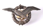 badge, Military Aviation School, silver, enamel, Latvia, 20-30ies of 20th cent., 39 x 70.8 mm, chip...