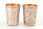 pair of beakers, silver, 916 standard, total weight of items 66.10, engraving, gilding, h 4.9 cm, Ta...