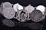 браслет, "Вильна", из монет 10 и 15 копеек, биллон серебра (500), 500 проба, 21.85 г., размер издели...