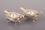 set for spices, silver, 800 standard, total weight of silver 78.55, with small bone spoons and glass...
