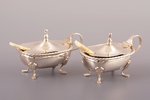 set for spices, silver, 800 standard, total weight of silver 78.55, with small bone spoons and glass...