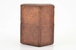 playing card box, onlay detail made of metal and enamel, leather, 10.9 x 7.1 x 6 cm...