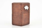 playing card box, onlay detail made of metal and enamel, leather, 10.9 x 7.1 x 6 cm...