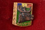 set, 7 badges, Hunters' society of Romania (AGVPS Romania), bronze, guilding, silver plate, enamel,...