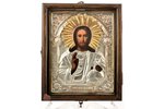 ikona, Jēzus Kristus Pantokrators, rāmī, dēlis, gleznojums, metāls, Krievijas impērija, 22.3 x 18 x...