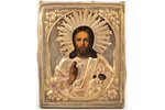 icon, Jesus Christ Pantocrator, in icon case, board, painting, metal, Russia, 13.7 x 11.1 x 1.8 cm,...