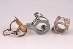 set, 3 miniature tea glass-holders, 2 glass-holders with glasses, metal, the beginning of the 20th c...