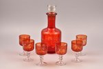 set of carafe and 6 glasses, USSR, the 50-60ies of 20th cent., h (carafe with stopper) 24 cm, h (gla...