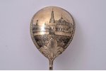 spoon, silver, 84 standard, 69.50 g, niello enamel, 19 cm, 1880-1890, Moscow, Russia...