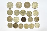комплект из 20 монет, 1902-1915 г.: 4 x 20 копеек, 7 x 15 копеек, 9 x 10 копеек, биллон серебра (500...