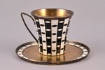 coffee pair, silver, 916 standard, total weight of items 128.70, cloisonne enamel, gilding, h (cup)...