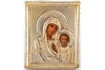 icon, Kazan icon of the Mother of God, in icon case and carrying case, board, silver, painting, 84 s...