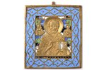 icon, Saint Nicholas the Wonderworker, copper alloy, 5-color enamel, by Rodion Khrustalev, Russia, t...