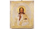 ikona, Jēzus Kristus Pantokrators, rāmī, dēlis, sudrabs, gleznojums, zeltījums, māksliniecisks gravē...
