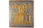 icon, Saint Nicholas the Wonderworker, copper alloy, 5-color enamel, Russia, the 19th cent., 26.9 x...